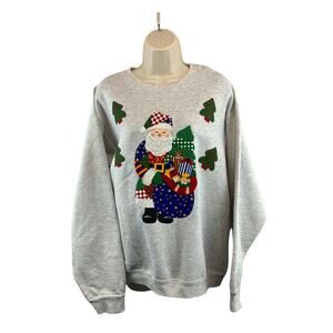 Fruit of the Loom Ugly Sweater Womens Sweatshirt Size Large Gray Santa Claus
